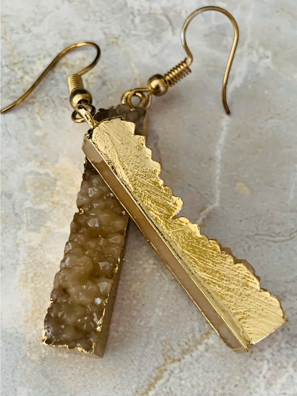 Gold-Tone Brown Druzy Bar Drop Earrings - Picture 4 of 4